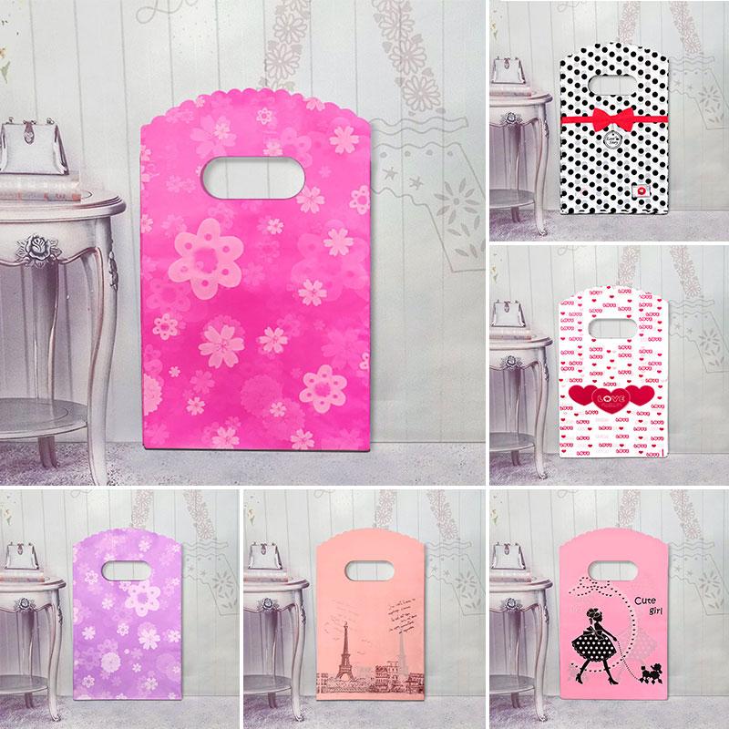 50 шт./упак., розничные сумки для ювелирных изделий, небольшие подарочные пакеты, пластиковые мультяшные пакеты с ручкой